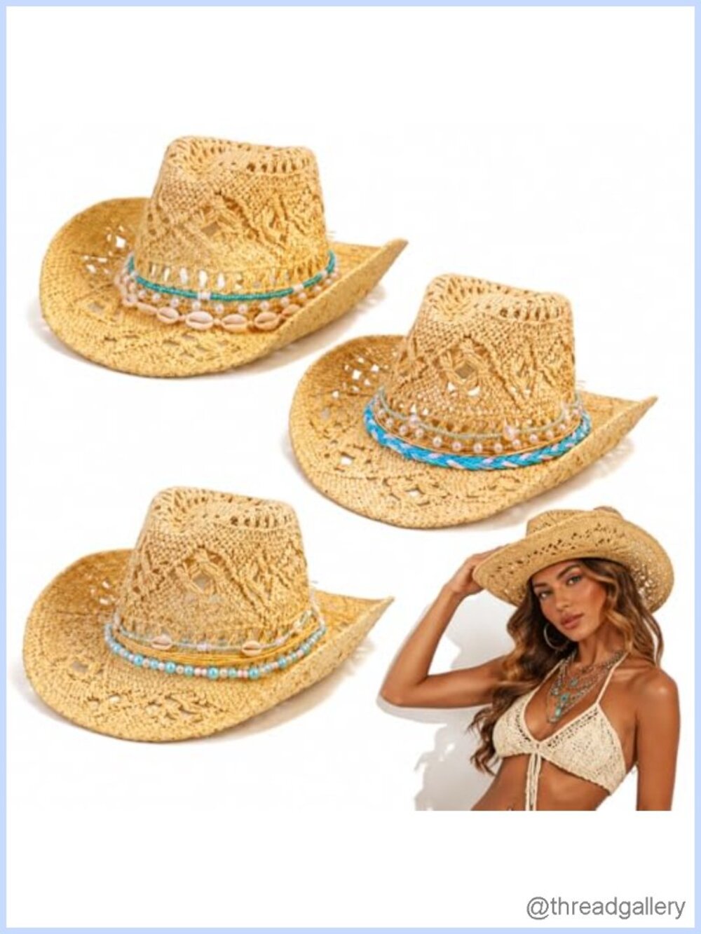 3 Pack Straw Cowboy Hats Coastal Cowgirl Bachelorette Beach